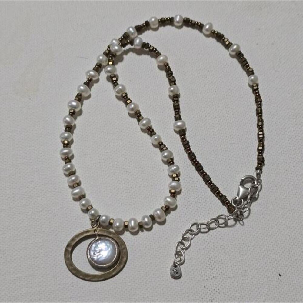 SILPADA N1894 Pearl Brass Sterling Silver Go Coastal Necklace 925 - Picture 2 of 10